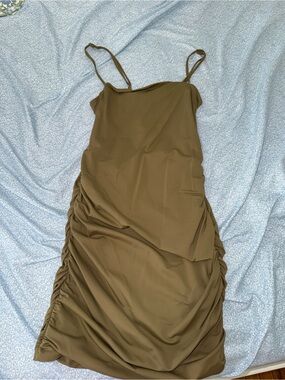 Olive Green Ruched Slip Dress